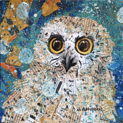 Saw-Whet Owl, Acrylic and Collage