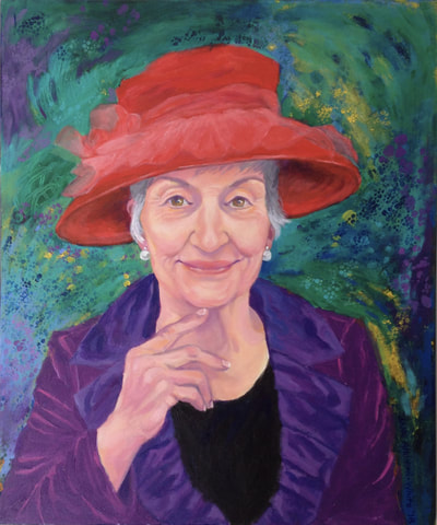 Acrylic portrait of a woman in a red hat