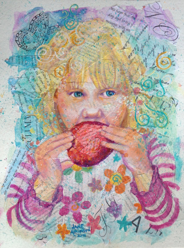 Mixed media portrait of a child