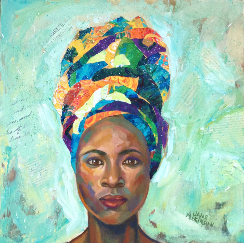 Portrait of a woman wearing an African head wrap